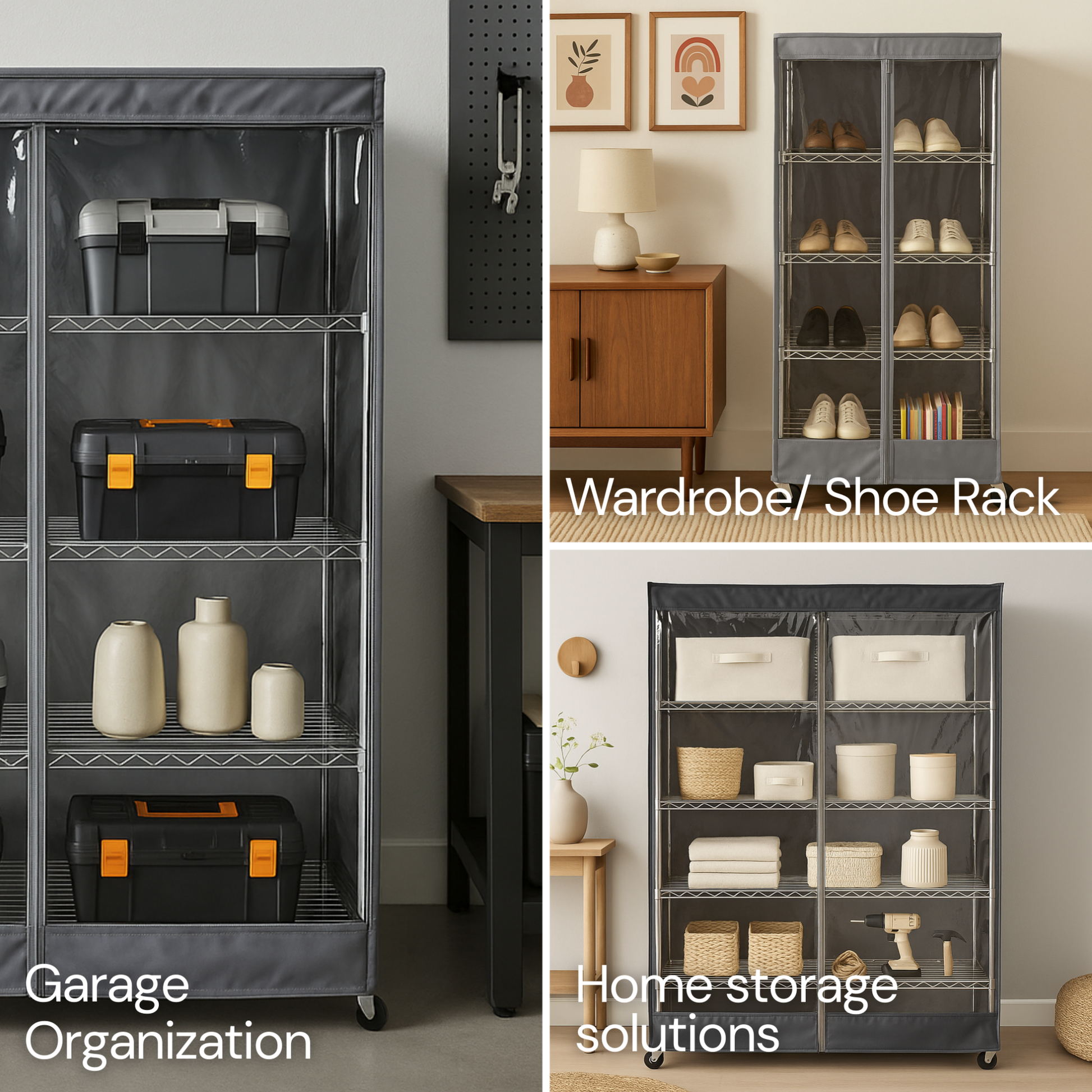 Storage Shelving Unit Cover, fits racks 72"W x 24"D x 75"H one side see through panel in Grey - Formosa Covers