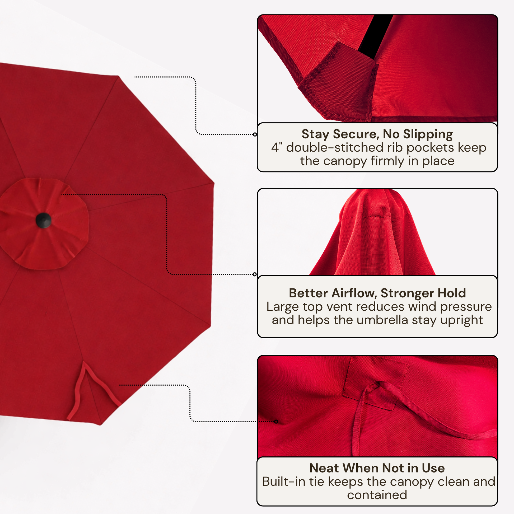 10ft Cantilever Hanging Umbrella 8 Rib Replacement Canopy Red - Formosa Covers
