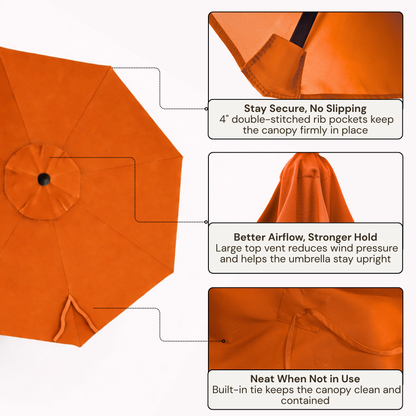 11ft Cantilever Hanging Umbrella 8 Rib Replacement Canopy Tuscan Orange - Formosa Covers