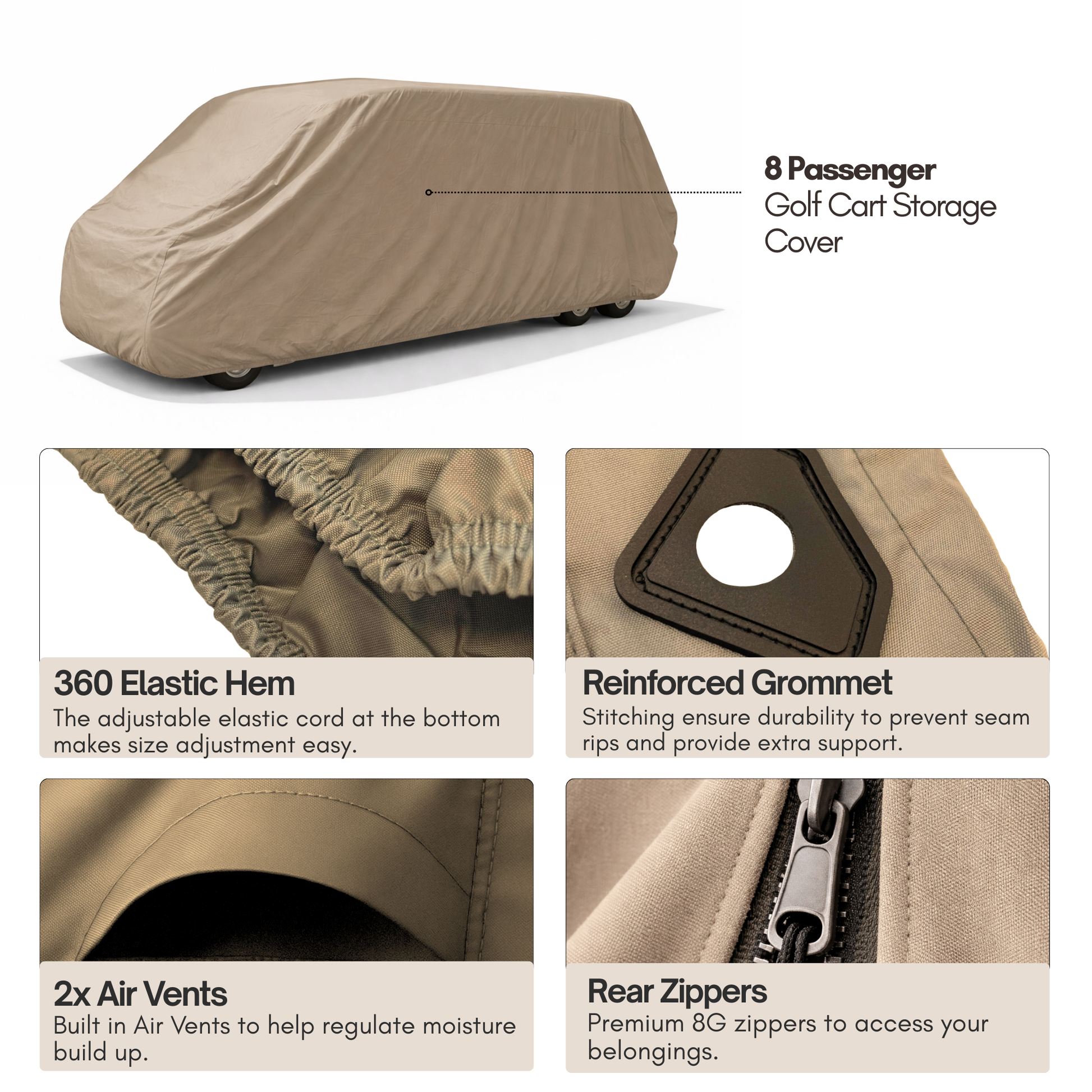 8 Passenger Golf Cart Storage Cover Taupe - Formosa Covers