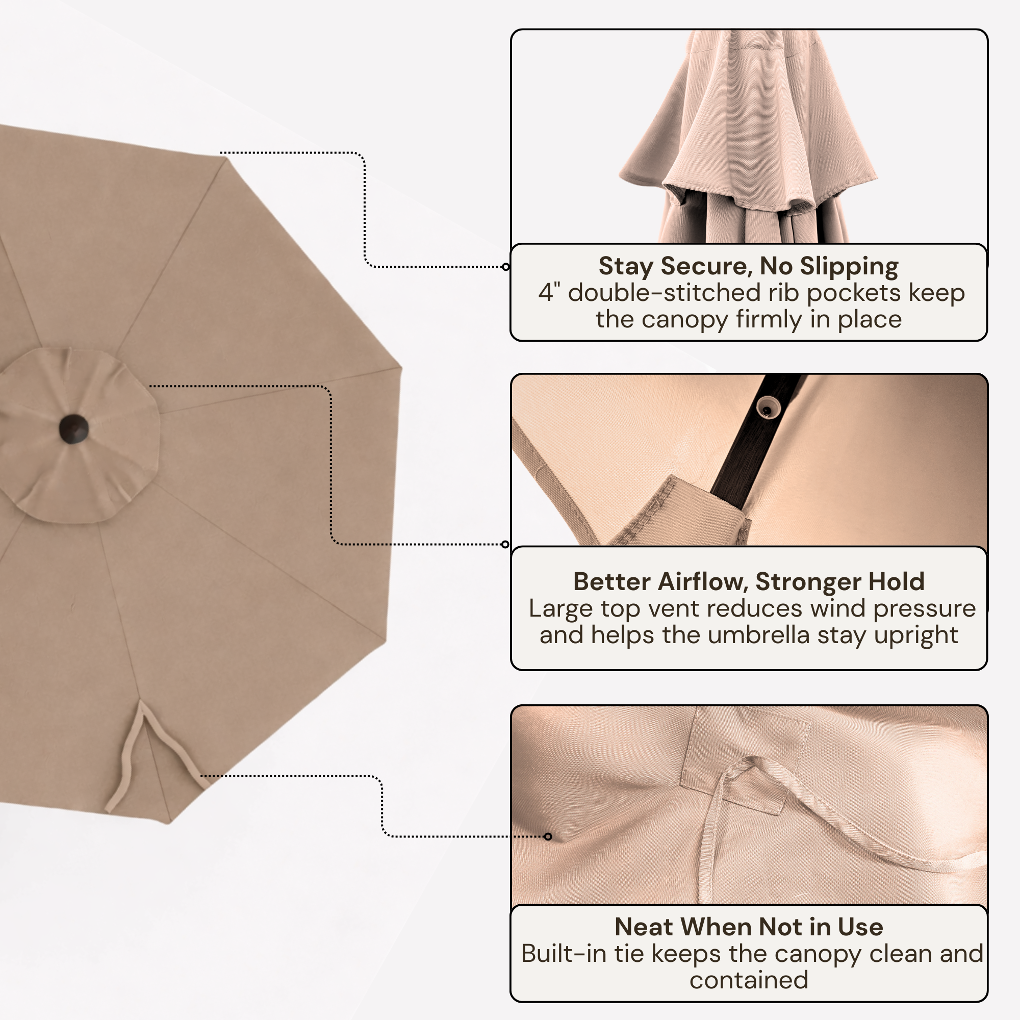 10ft Cantilever Hanging Umbrella 8 Rib Replacement Canopy Taupe - Formosa Covers