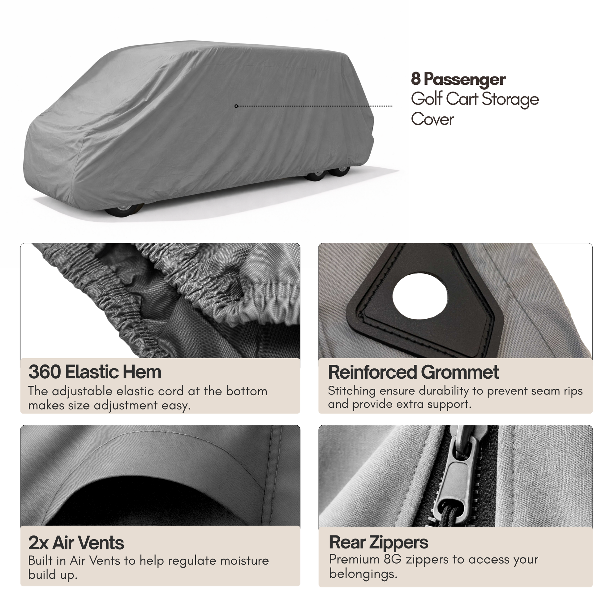 8 Passenger Golf Cart Storage Cover Grey - Formosa Covers