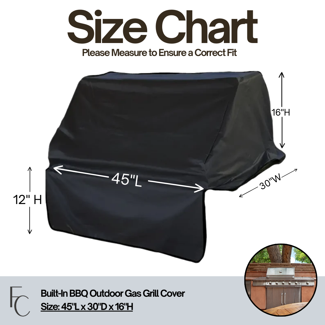 Built-In BBQ Outdoor Gas Grill Cover Vinyl Black - size chart