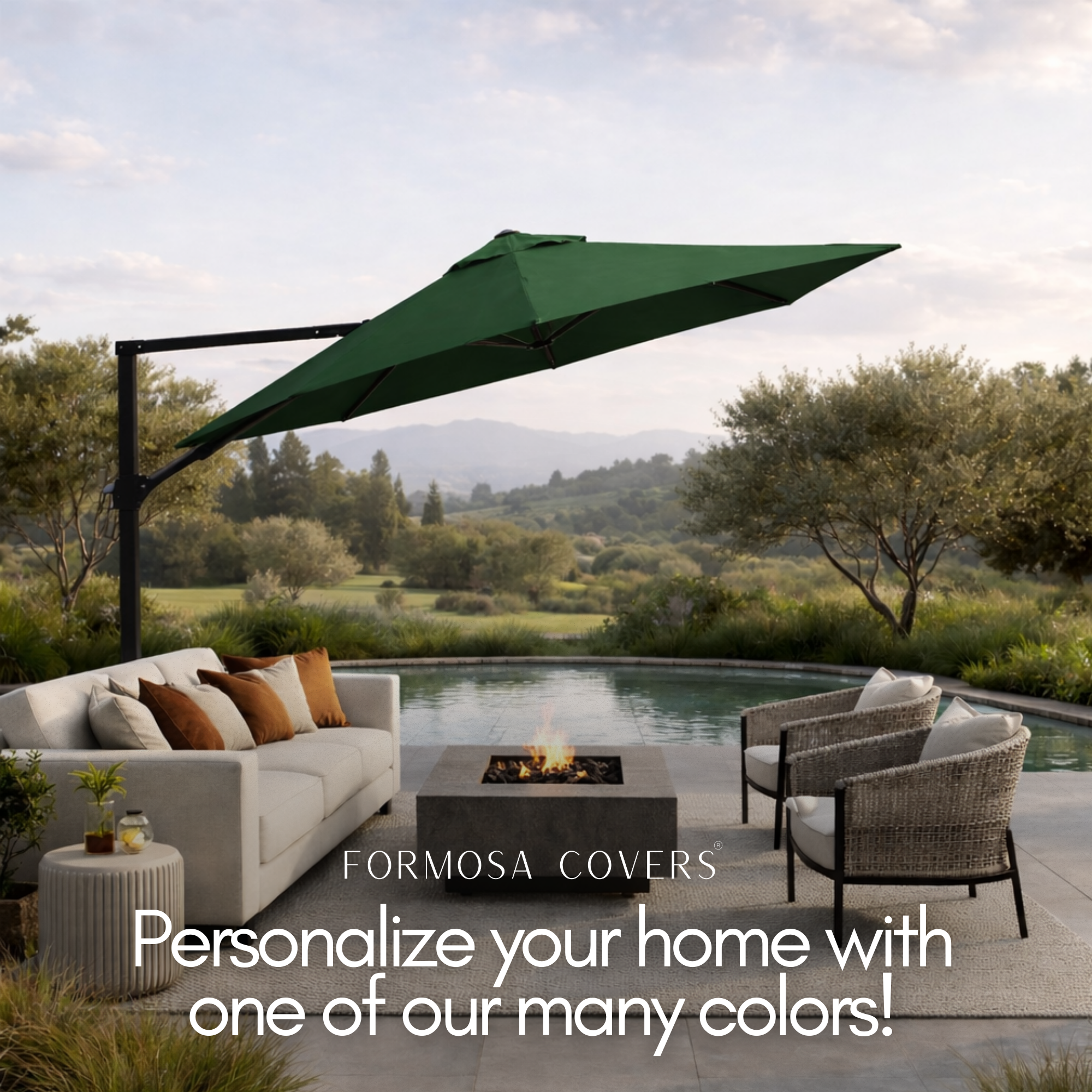 10ft Cantilever Supported Bar Umbrella 8 Rib Replacement Canopy Hunter Green - Formosa Covers