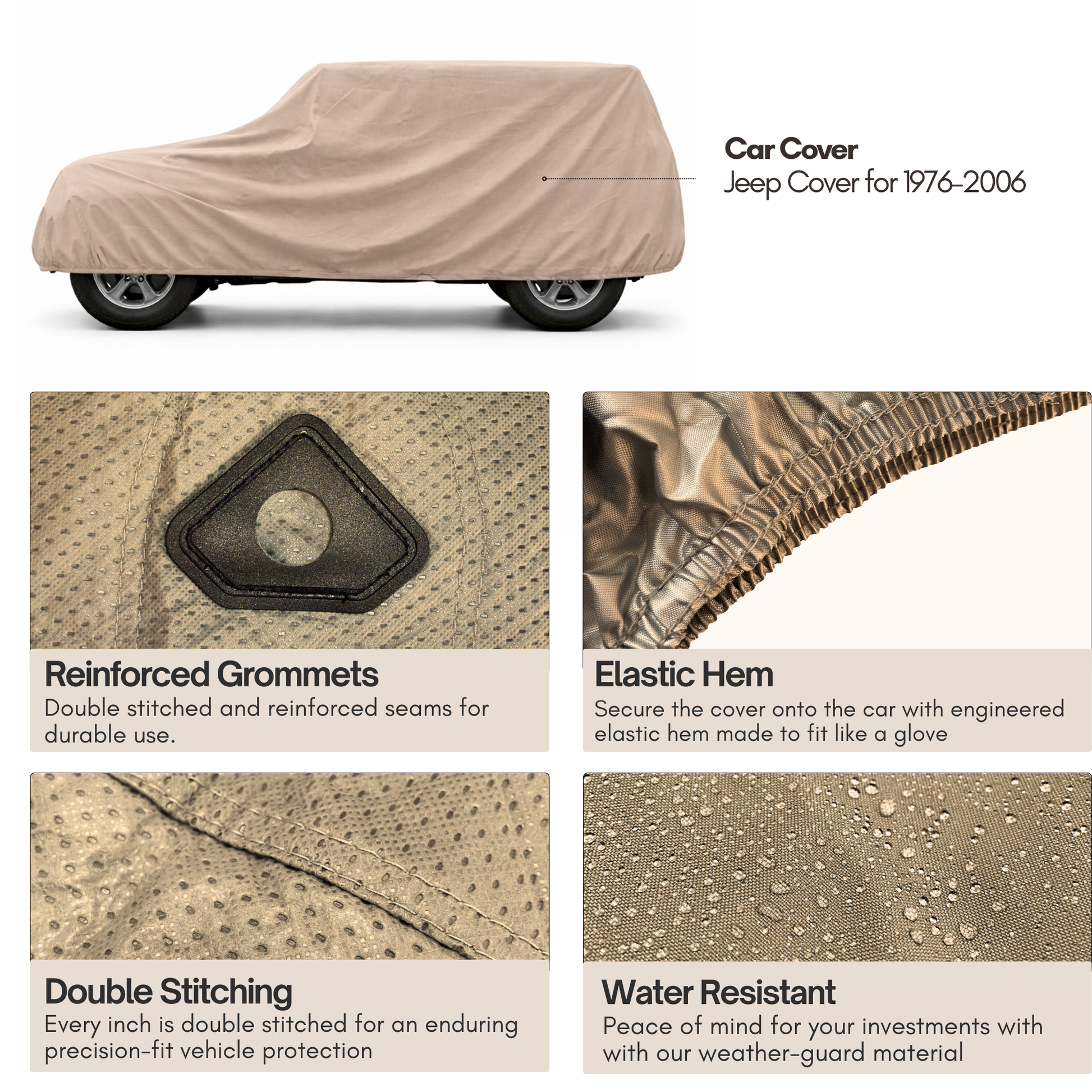 Jeep Cover fits 2007-2022 Jeep Wrangler 2 doors in Taupe