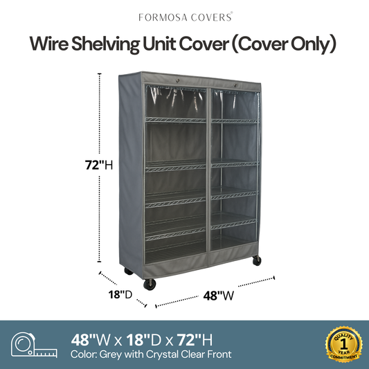 Storage Shelving Unit Cover, fits racks 48"W x 18"D x 72"H in Grey with see through PVC Panel - Formosa Covers