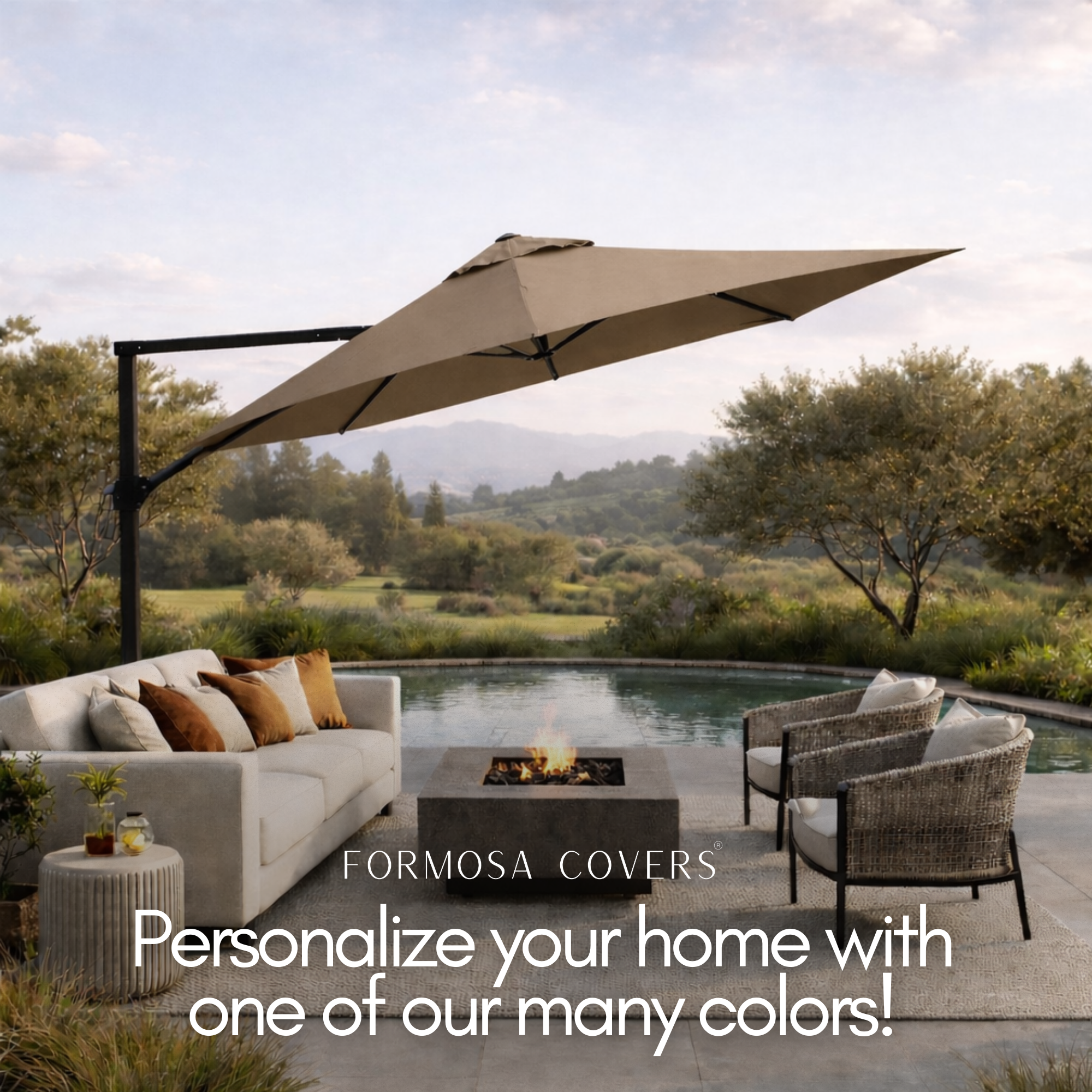 11 ft Cantilever Umbrella Replacement Canopy Supported Bar 8 Ribs Taupe - Formosa Covers