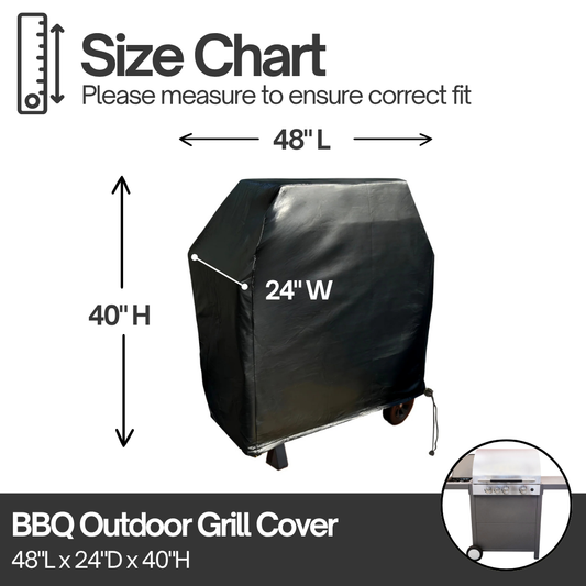 BBQ Outdoor Grill Cover 48"L x 24"D x 40"H Black Vinyl