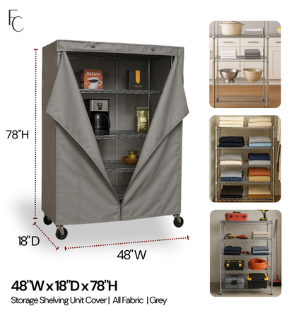 Storage Shelving Unit Cover, fits racks 48"W x 18"D x 78"H in Grey - Formosa Covers
