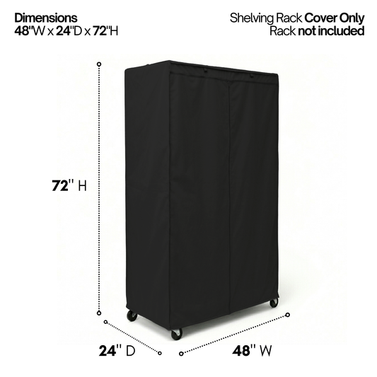 Storage Shelving Unit Cover, fits racks 48"W x 24"D x 72"H in Black