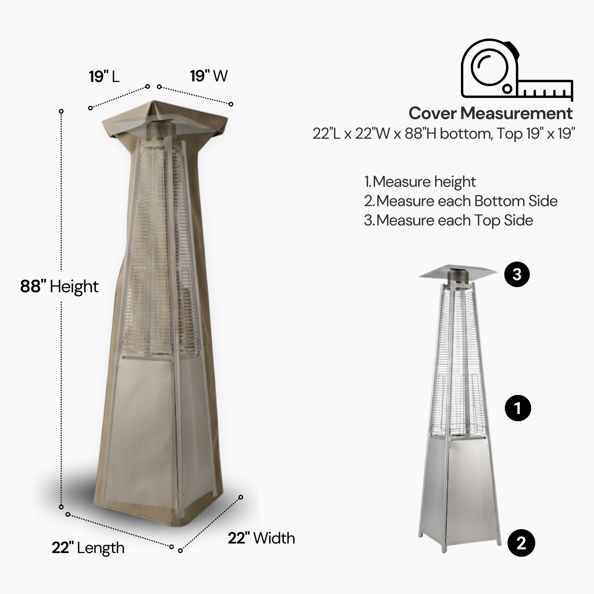 Patio Outdoor Pyramid Style Flame Heater Cover 19" Square Top - Classic Taupe - Formosa Covers