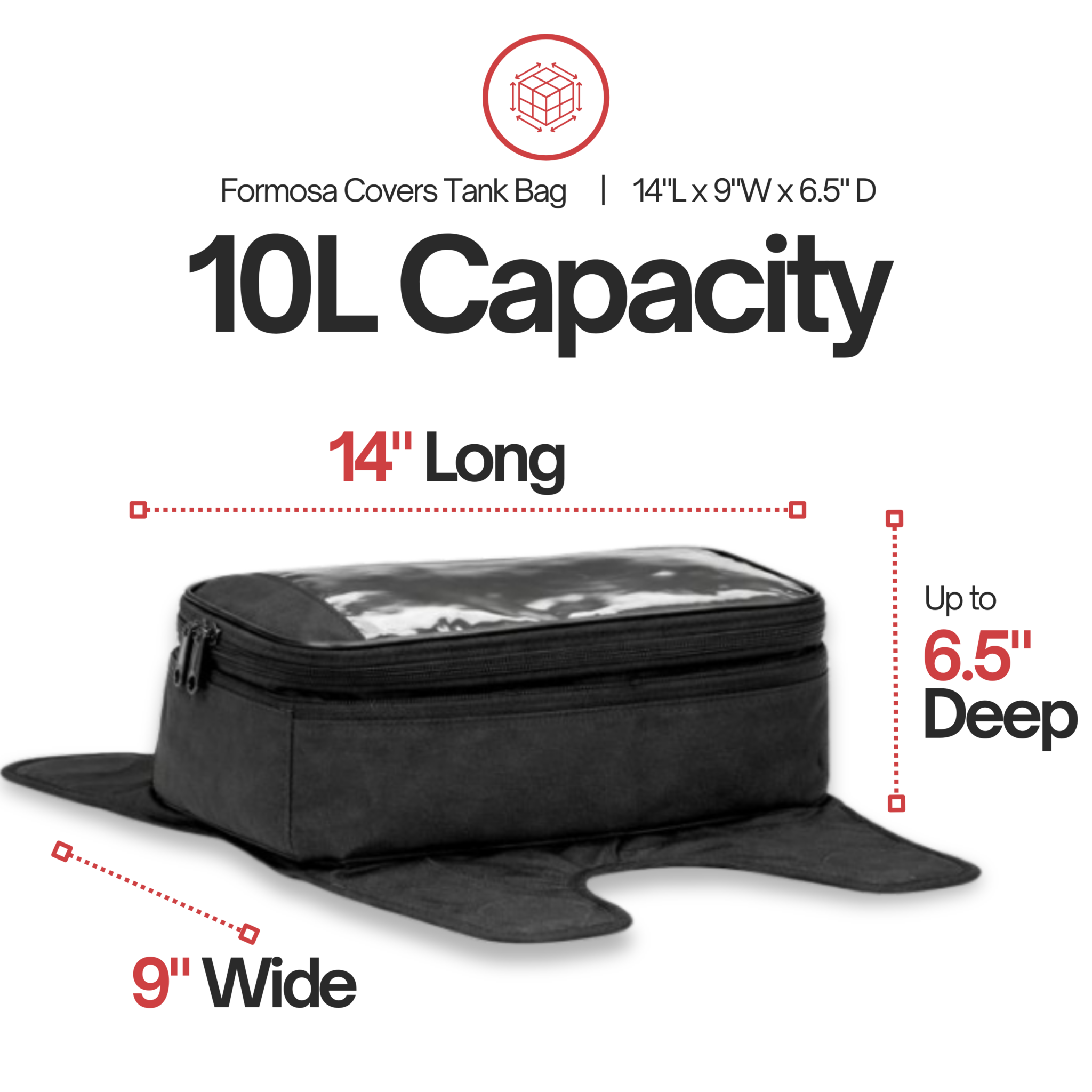 Magnetic Motorcycle Tank Bag with Window: Black, Universal Fit, 10 Liter Capacity, Water-Resistant