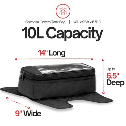 Magnetic Motorcycle Tank Bag with Window: Black, Universal Fit, 10 Liter Capacity, Water-Resistant - Formosa Covers