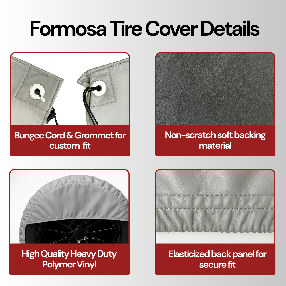 Deluxe tire/wheel covers fits tire 36.5"- 41" dia. for RV's, Travel Trailers, Toy Haulers, 5th wheel trailers, Truck, Van, SUV (Set of 4) - Formosa Covers