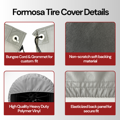 Deluxe tire/wheel covers fits tire 36.5"- 41" dia. for RV's, Travel Trailers, Toy Haulers, 5th wheel trailers, Truck, Van, SUV (Set of 4) - Formosa Covers