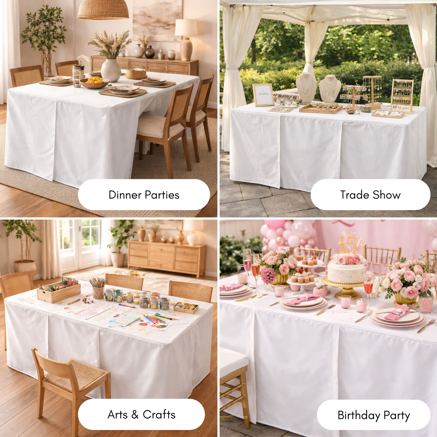 6ft Premium Fitted Tablecloth for 72" x 30" Rectangular Table - Wedding/Banquet/Trade Show - Polyester Cloth Fabric Cover - Off White - Formosa Covers