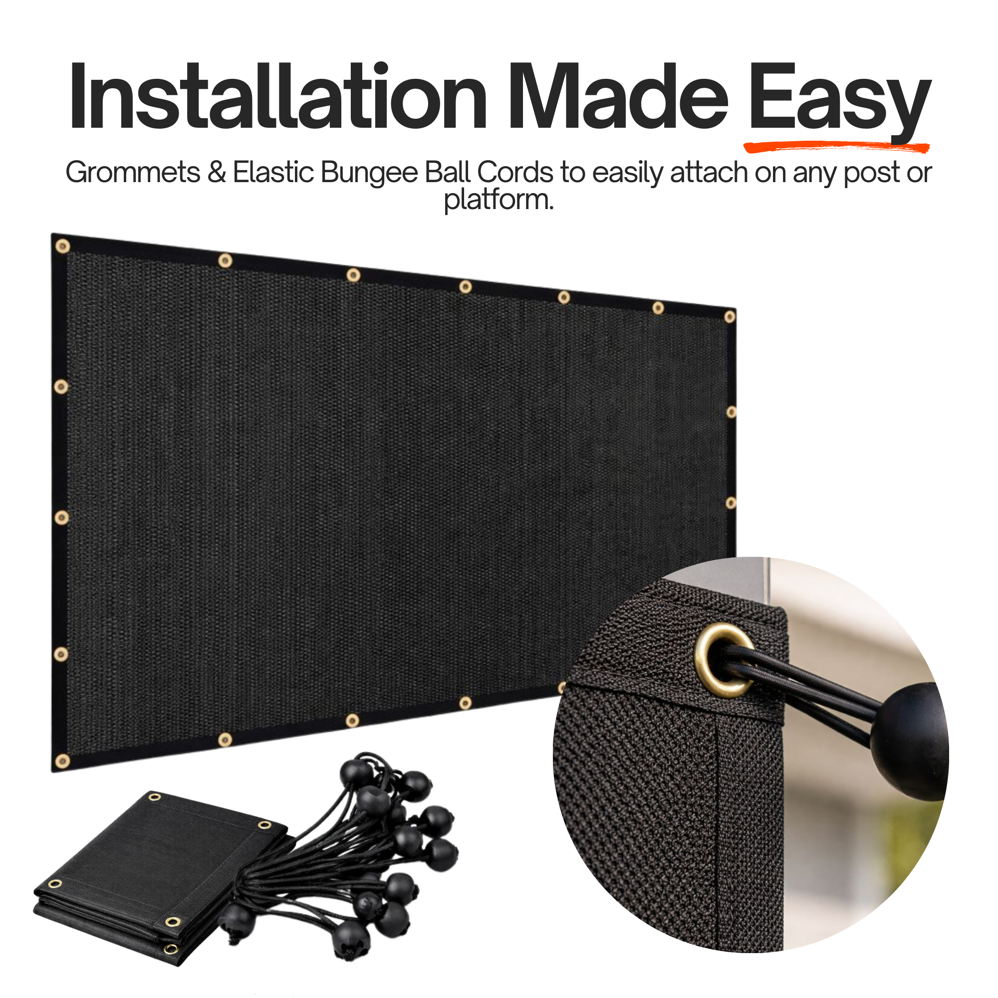 Sun Shade Screen Mesh Panel (20' x 12') with Grommets for Patio, Balconies, Gazebo & Pergola (Black Panel ONLY with Cords)