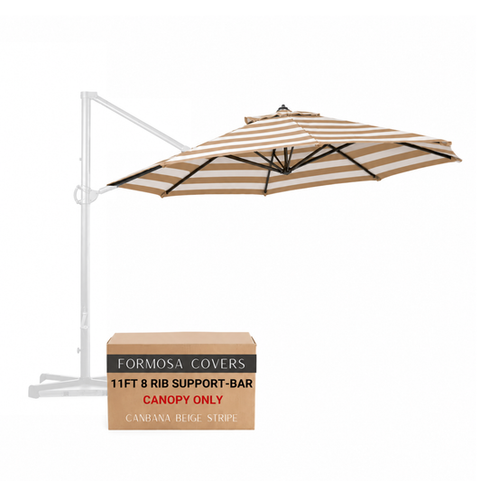 [SHIPS BY 6/16/26] 11 ft Cantilever Umbrella Replacement Canopy Supported Bar 8 Ribs Cabana Beige Stripe