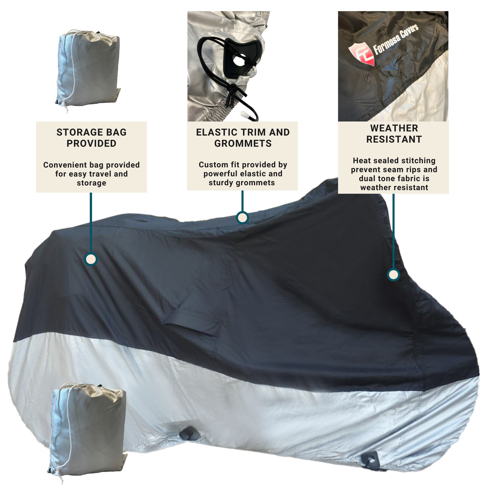 Bicycle Tricycle Cover Outdoor Storage Black Silver Formosa Covers