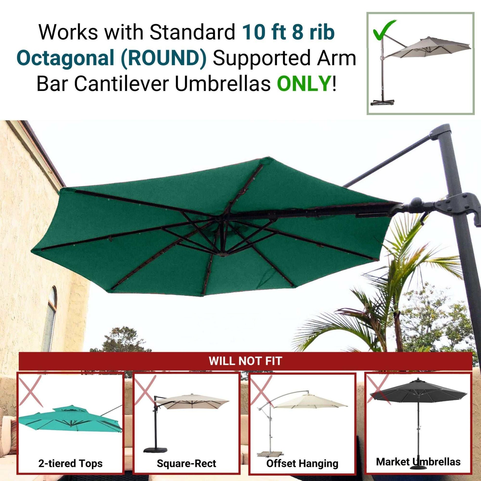 10ft Cantilever Supported Bar Umbrella 8 Rib Replacement Canopy Hunter Green
