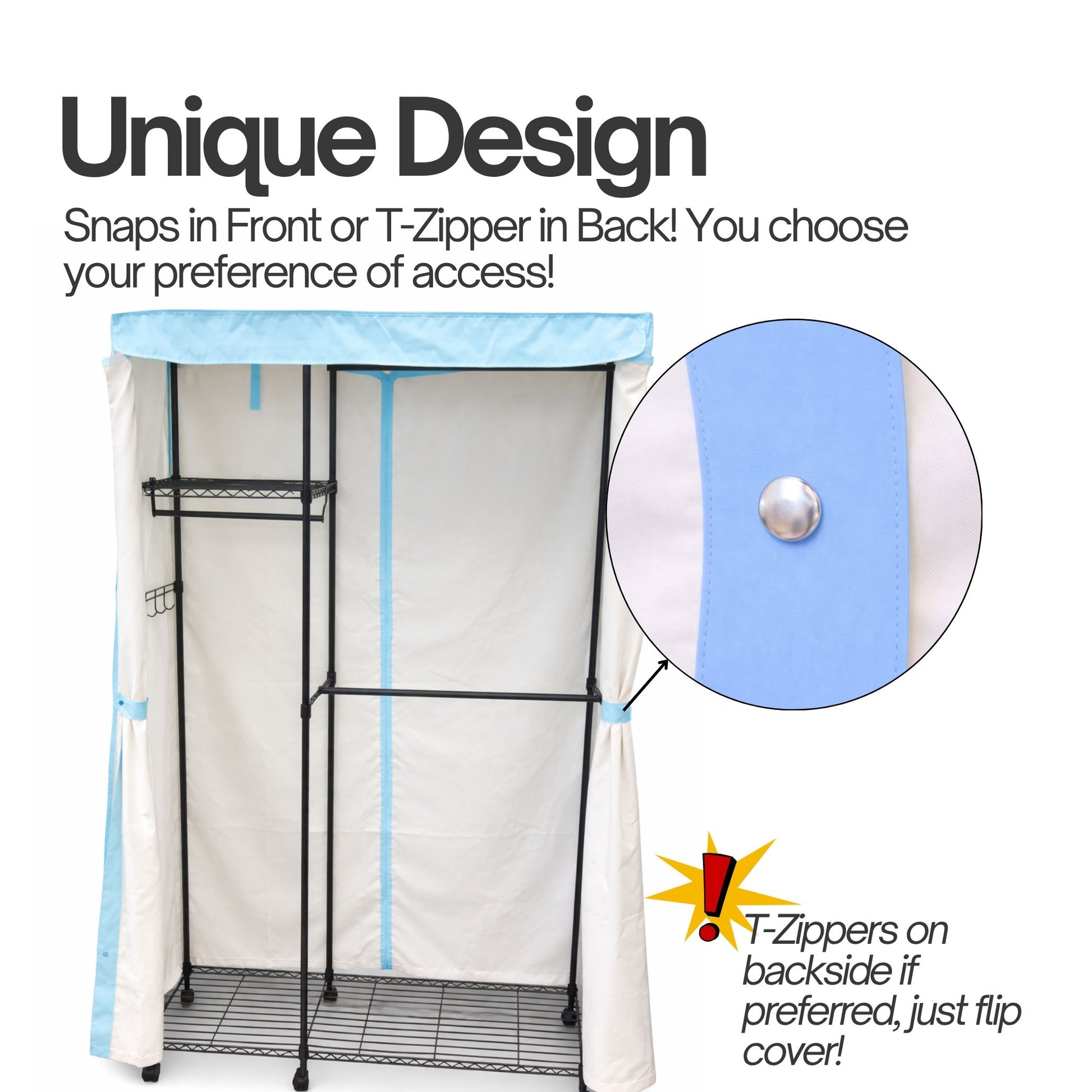 Portable Garment Rack Cover 48"W x 18"D x 75"H Off-White with Blue Trim - Formosa Covers