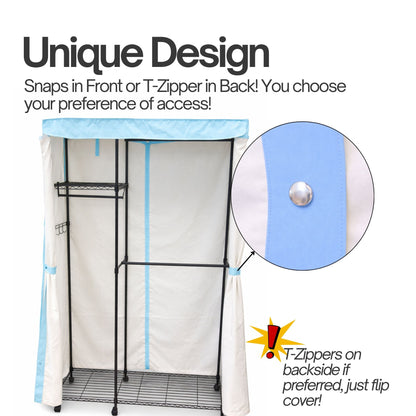 Portable Garment Rack Cover 36"W x 18"D x 68"H Off White with Blue Trim - Formosa Covers