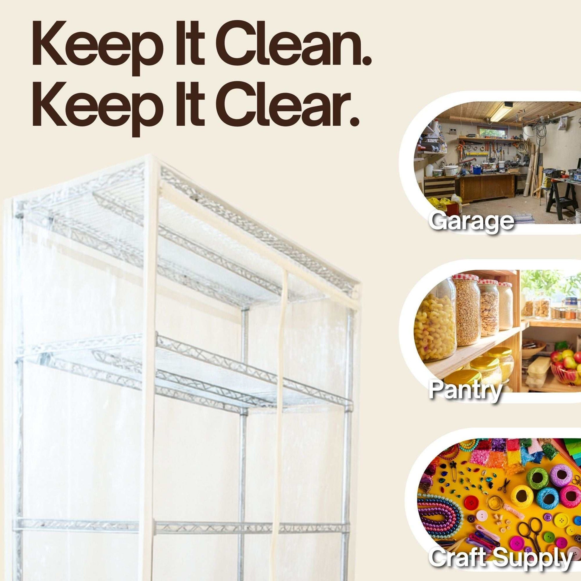 Storage Shelving Unit Cover, fits racks 48"W x 24"D x 72"H All Clear See Through PVC