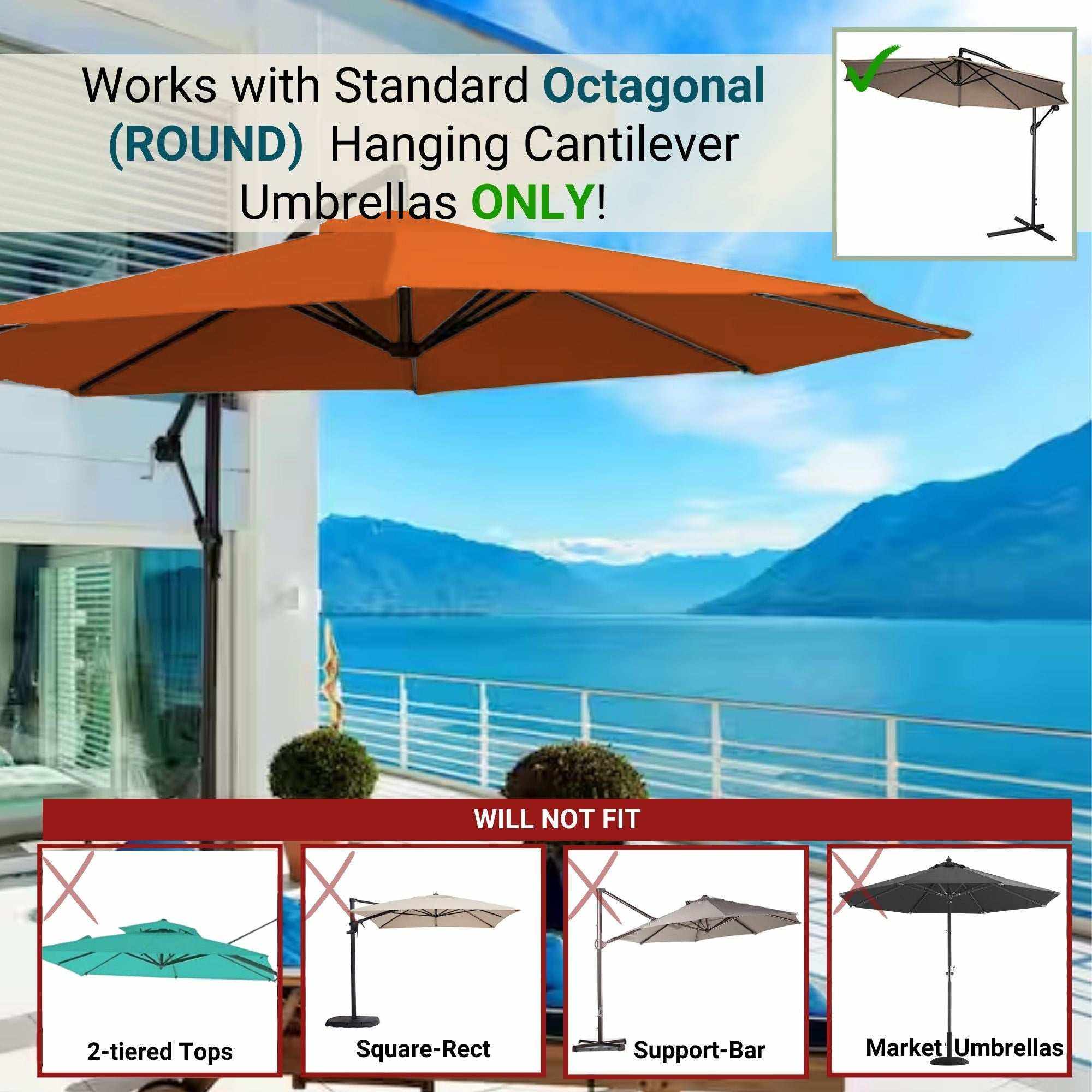 Hanging Cantilever Umbrella Replacement Canopy 11 Ft in Tuscan Orange ...