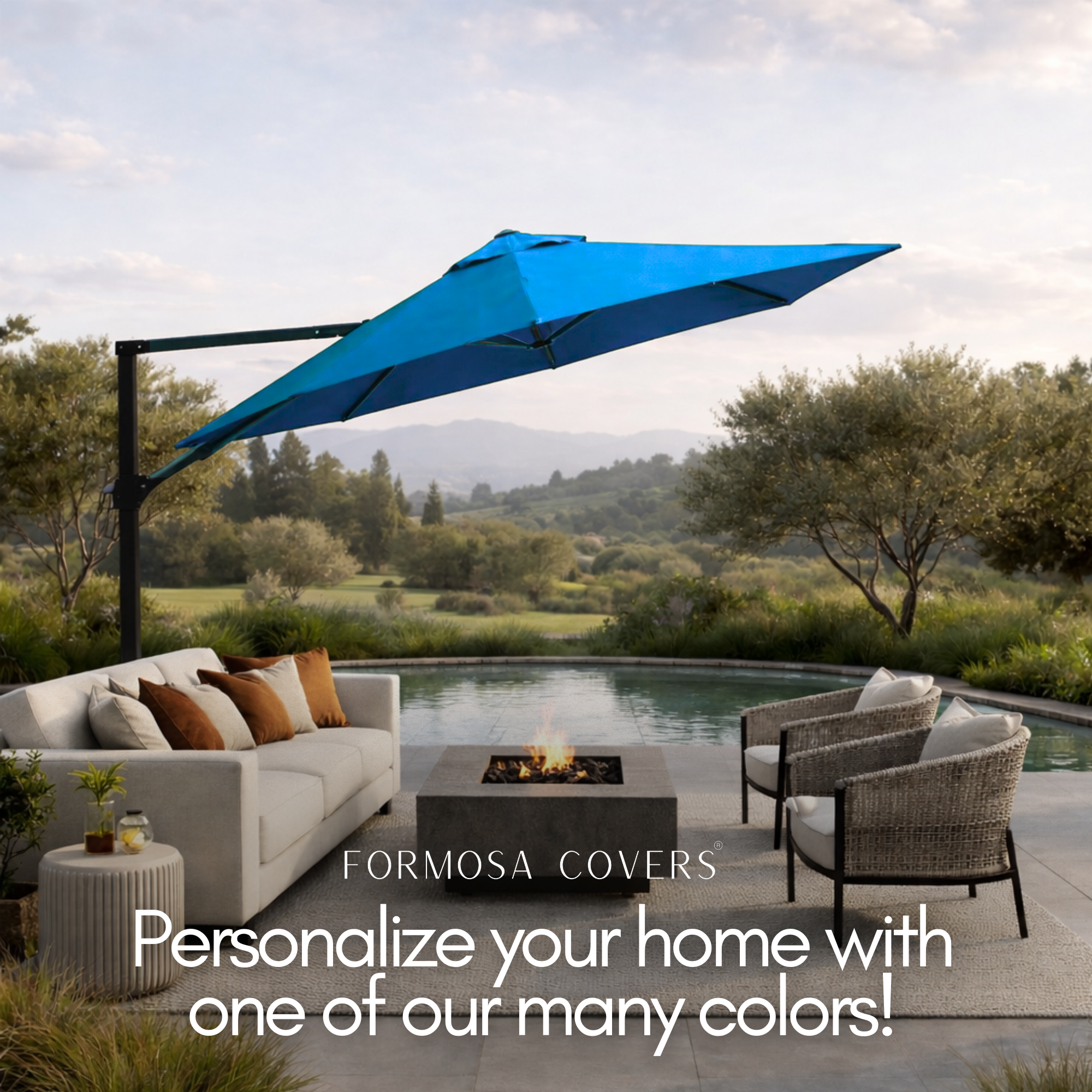 11 ft Cantilever Umbrella Replacement Canopy Supported Bar 8 Ribs Capri Blue Olefin Fabric - Formosa Covers