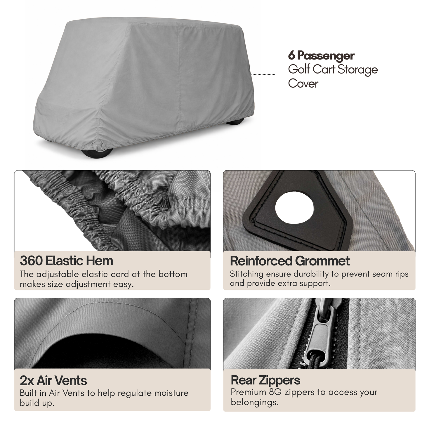 6 Passenger Golf Cart Storage Cover Grey - Formosa Covers