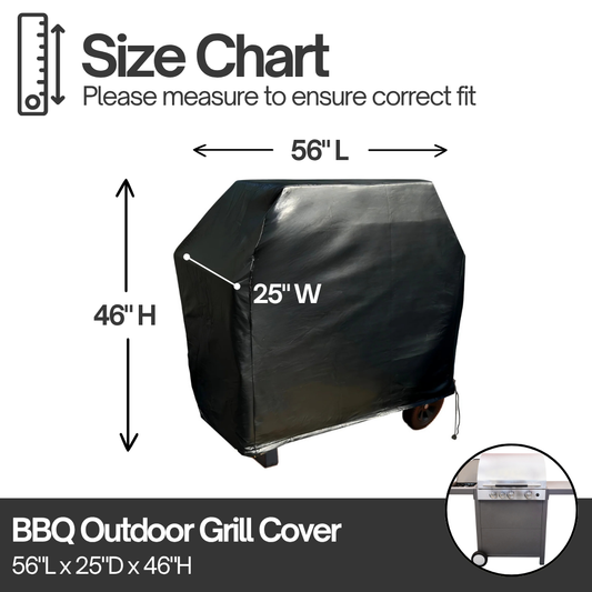 BBQ Outdoor Grill Cover 56"L x 25"D x 46"H Black Vinyl
