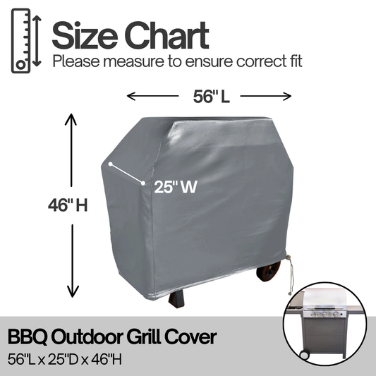 BBQ Outdoor Grill Cover 56"L x 25"D x 46"H Grey Vinyl