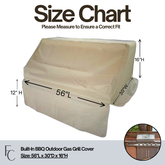 Built-In BBQ Outdoor Gas Grill Cover 56"L x 30"D x 16"H Taupe
