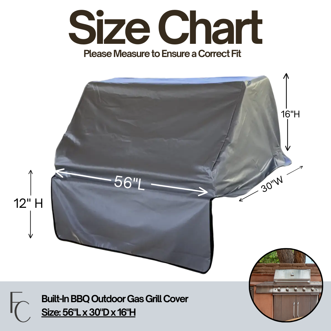 Built-In BBQ Outdoor Gas Grill Cover 56"L x 30"D x 16"H Vinyl Grey - Formosa Covers