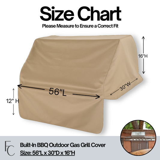 Built-In BBQ Outdoor Gas Grill Cover 56"L x 30"D x 16"H Taupe