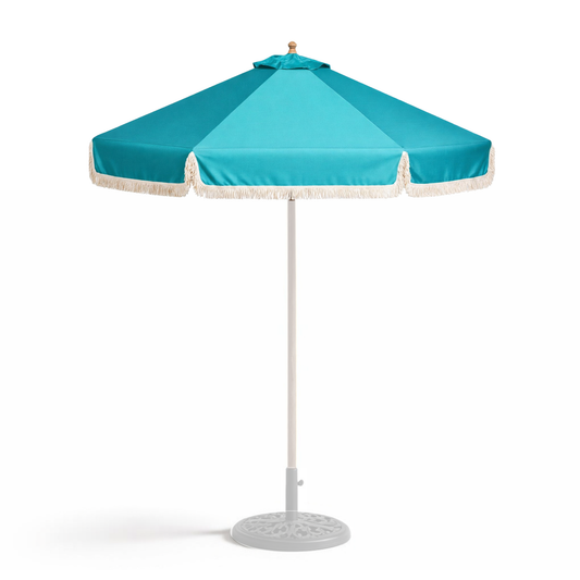 9ft 6 ribs replacement umbrella canopy in turquoise with fringed valance made from durable olefin fabric