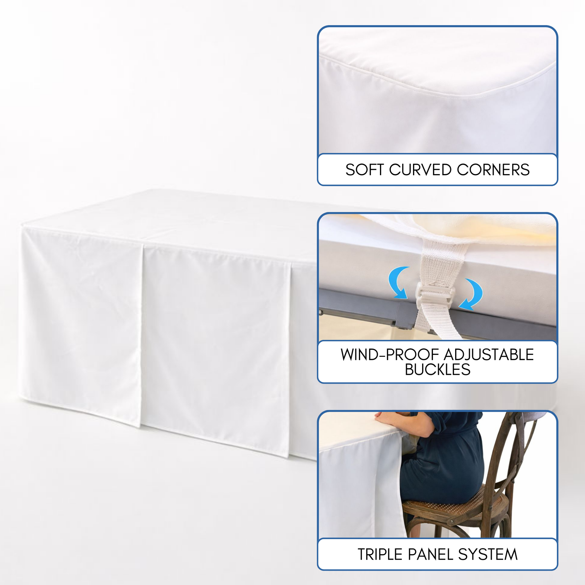 6ft Premium Fitted Tablecloth for 72" x 30" Rectangular Table - Wedding/Banquet/Trade Show - Polyester Cloth Fabric Cover - Off White