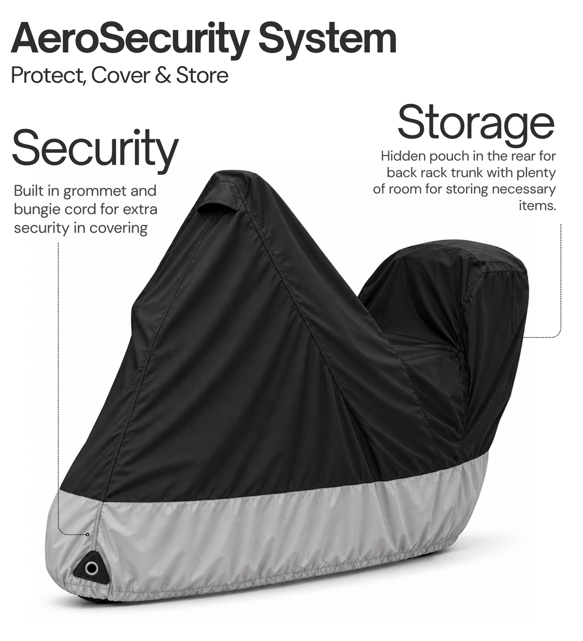 Deluxe Motorcycle Cover with Back Rack Trunk Pouch (L) Black - Formosa Covers