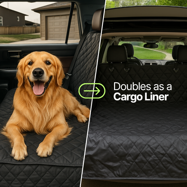 XX-Large pet seat cover in black used in car, doubles as a cargo liner.