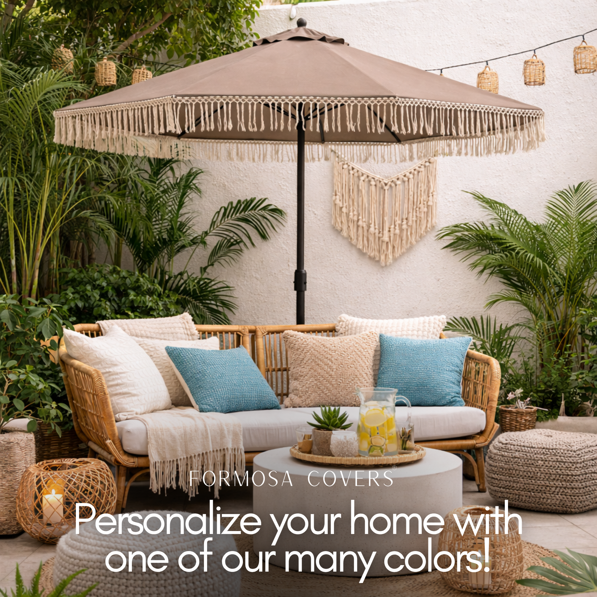 9ft 8 Ribs Replacement Umbrella Canopy w/ Tassels in Taupe (Canopy Only) - Formosa Covers