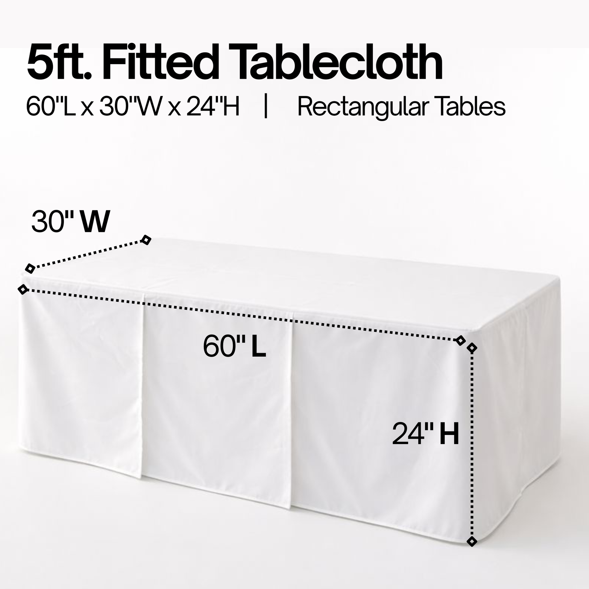 5ft Premium Fitted Tablecloth for 60" x 30" Rectangular Table - Wedding/Banquet/Trade Show - Polyester Cloth Fabric Cover - Off White