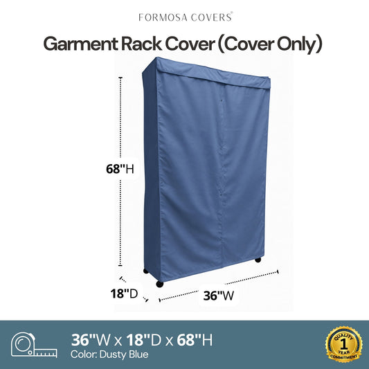 Portable Garment Rack Cover 36"W x 18"D x 68"H Dusty Blue - Formosa Covers