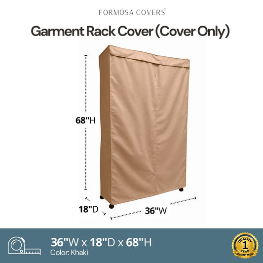 Portable Garment Rack Cover 36"W x 18"D x 68"H Beige Khaki - Formosa Covers