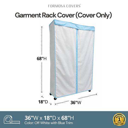Portable Garment Rack Cover 36"W x 18"D x 68"H Off White with Blue Trim - Formosa Covers