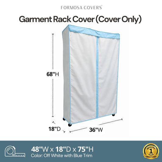 Portable Garment Rack Cover 48"W x 18"D x 75"H Off-White with Blue Trim - Formosa Covers