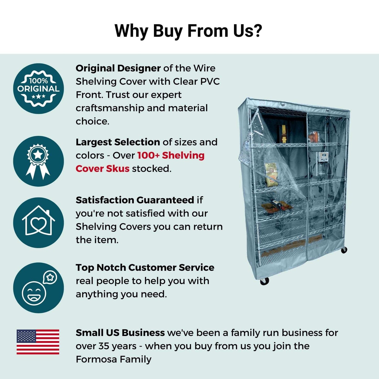 Storage Shelving Unit Cover, fits racks 48"W x 24"D x 72"H one side see through panel in Glacier Blue - Formosa Covers
