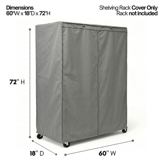 Storage Shelving Unit Cover, fits racks 60"W x 18"D x 72"H in Grey