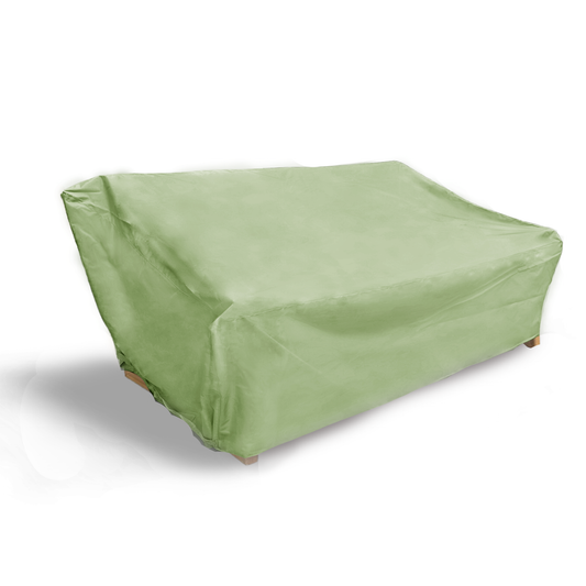 Patio outdoor large loveseat bench cover in Aspen Green, oversized with durable vinyl backing.