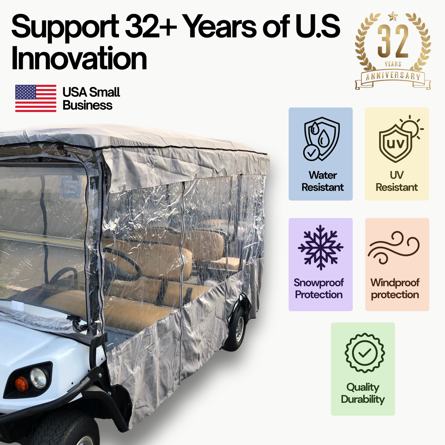 6 Passenger Driving Enclosure Golf Cart Cover fits EZGO 4+2 Bench - Formosa Covers