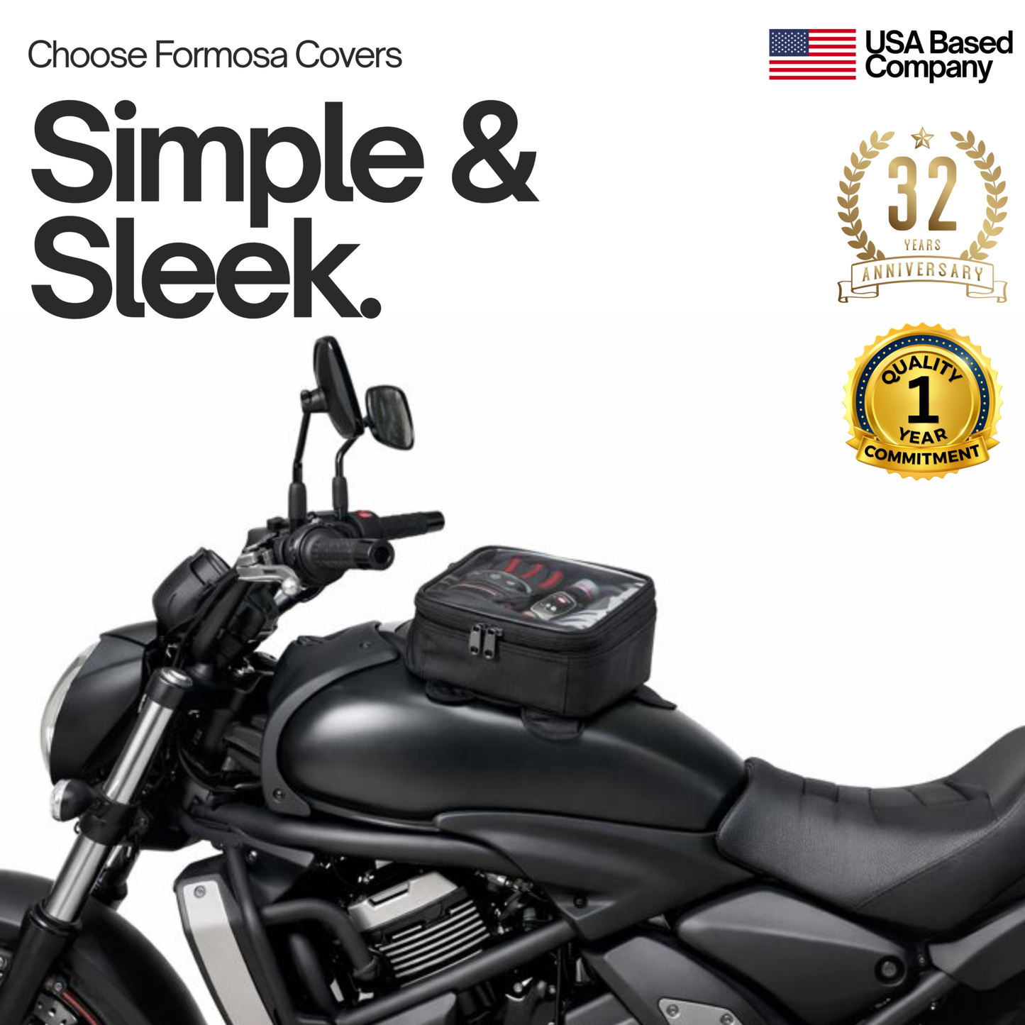 Magnetic Motorcycle Tank Bag with Window: Black, Universal Fit, 10 Liter Capacity, Water-Resistant - Formosa Covers